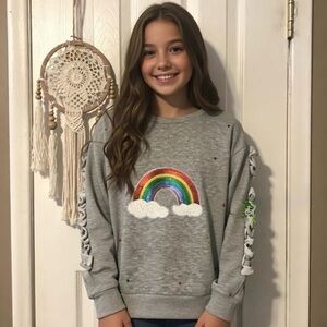 Girls light grey crew neck sweater shirt